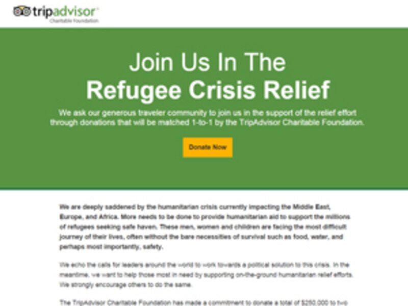 TripAdvisor announces $1 million appeal for refugee charities