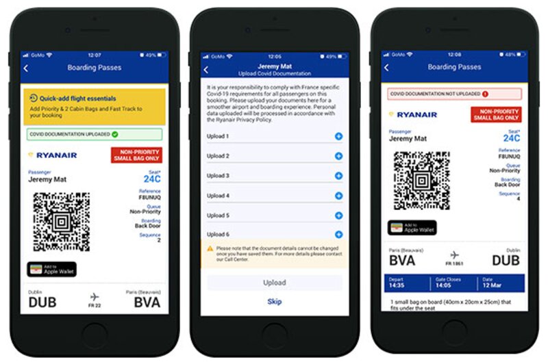 Ryanair launches Travel Wallet for COVID-19 test and vaccination documentation