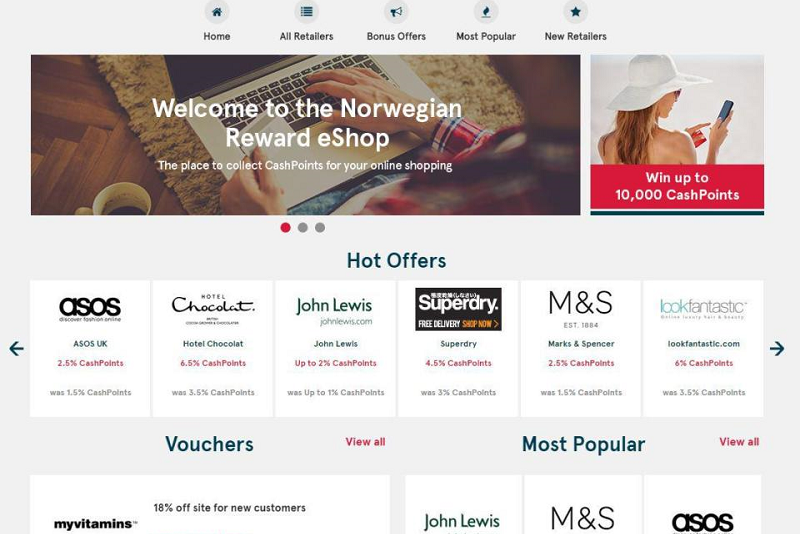 Norwegian Reward offers CashPoints to online shoppers