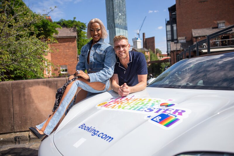 Freddie Flintoff and Drag Race UK's Tayce team up to support Booking.com Travel Proud